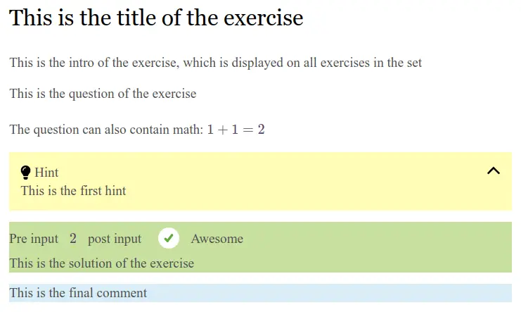 Screenshot of an example dummy exercise